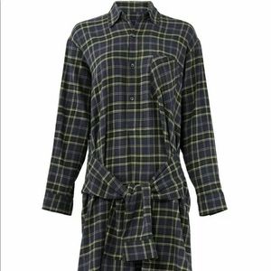Vince flannel wool cotton shirt dress blue plaid S